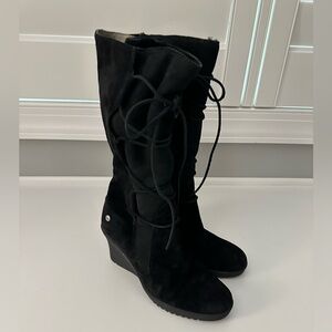 Ugg | Black Elsey Tall Wedge Lace Up Boot